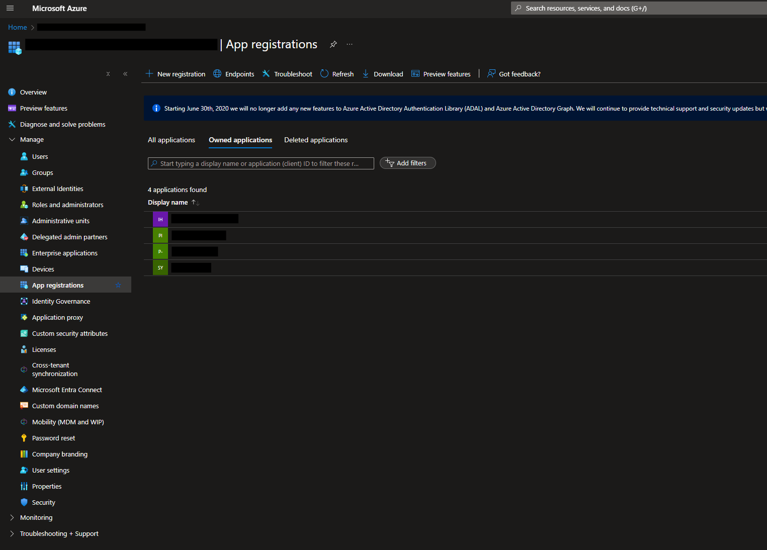 App Registrations Navigation
