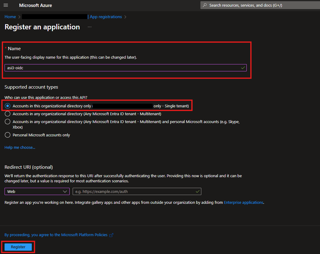 App Registrations - Create New Registration Form
