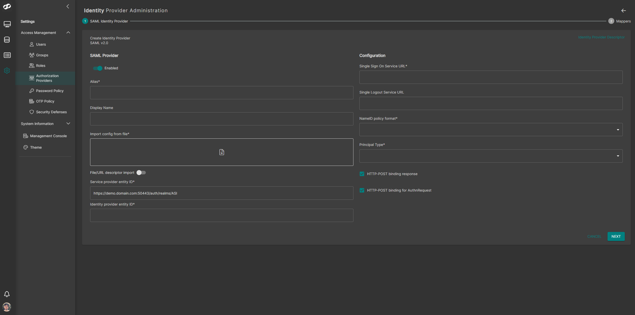 ASI 3 - SAML Configuration Form