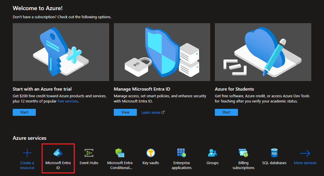 Azure Portal Homepage
