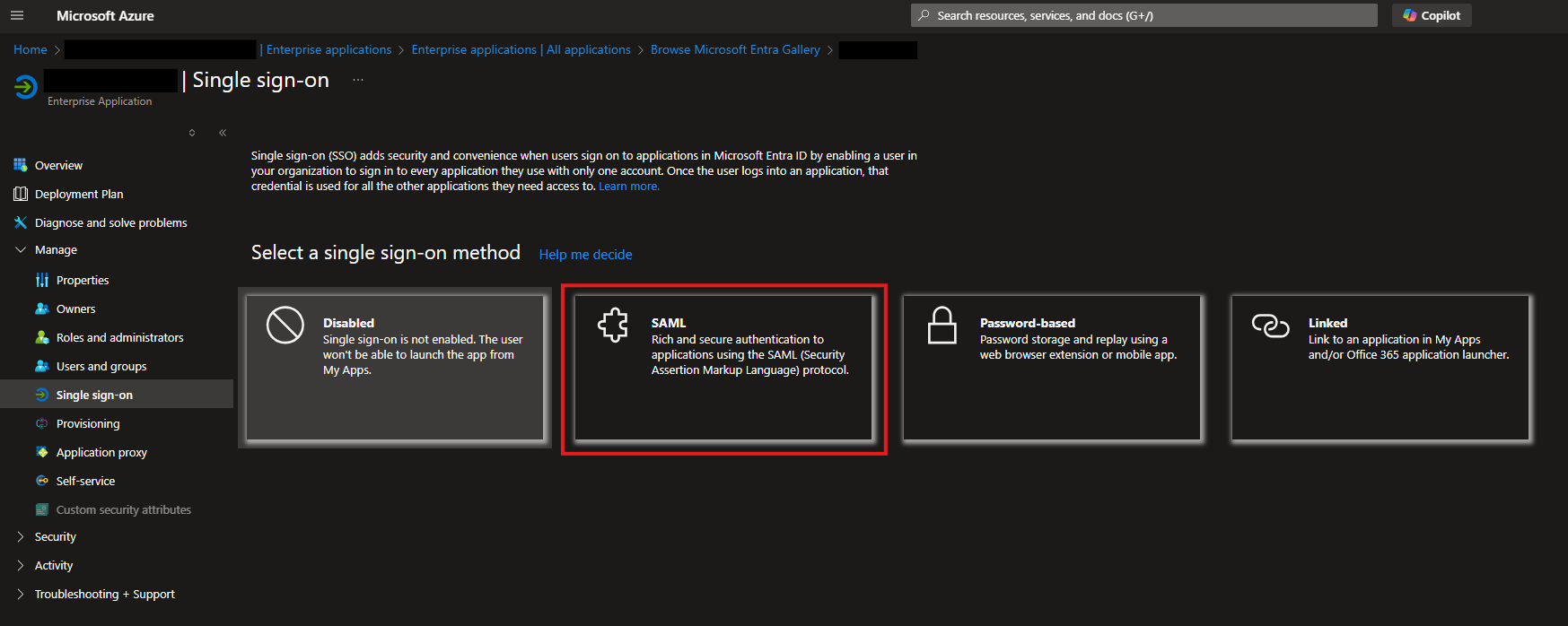 Select Single sign-on method