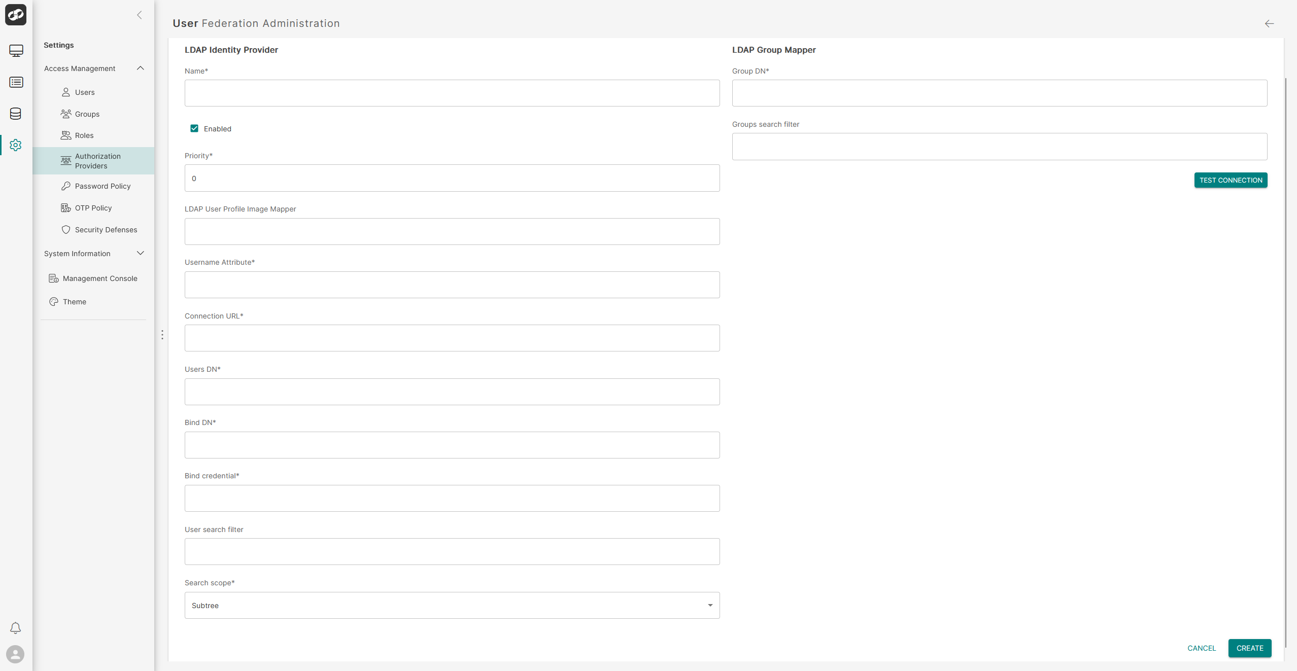 Create Federation Provider Page