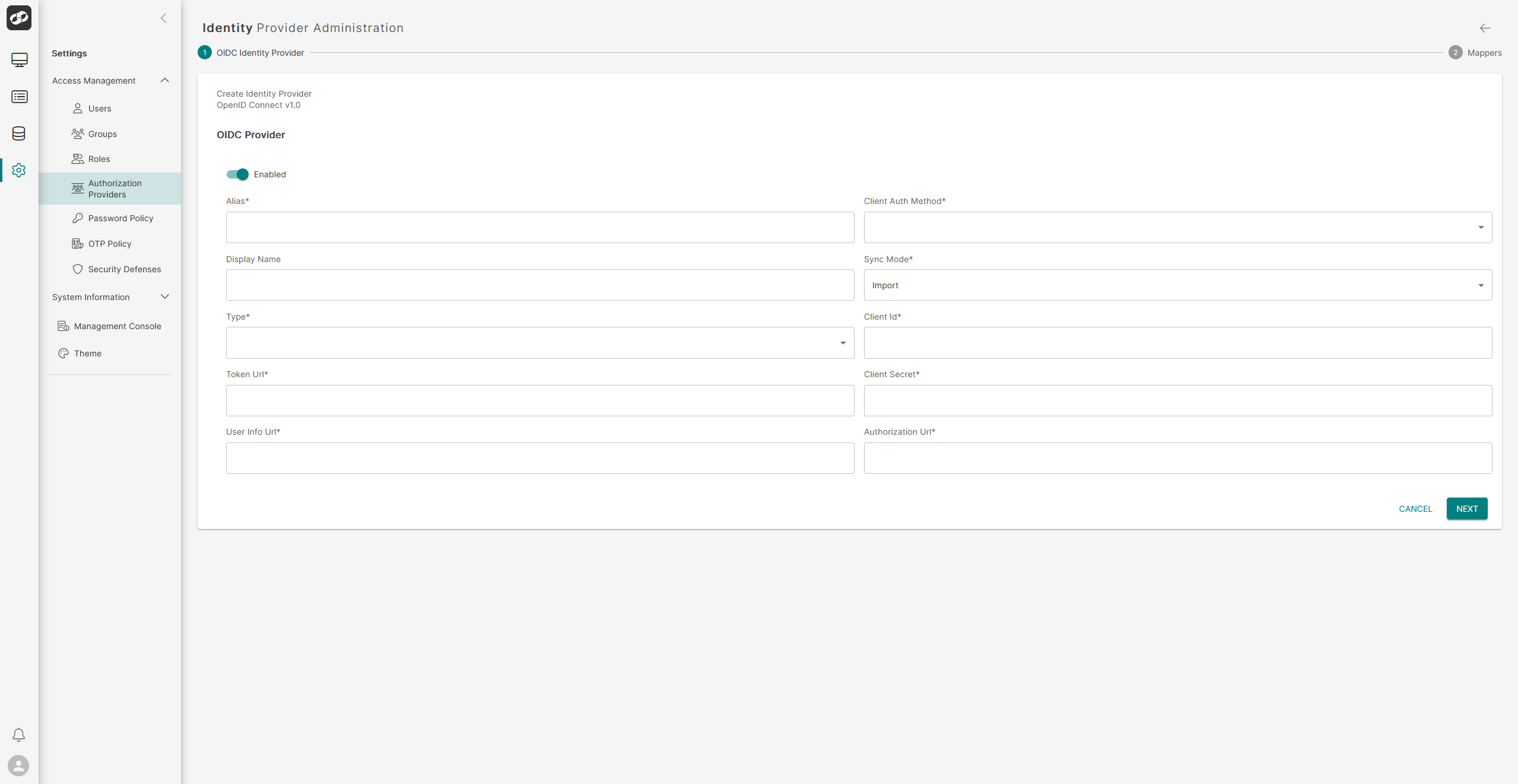 Roles Administration Page