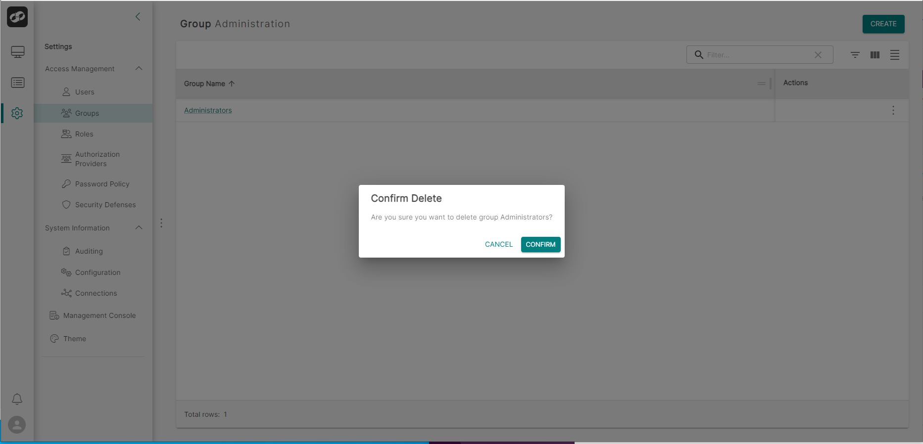 Group Delete confirmation box