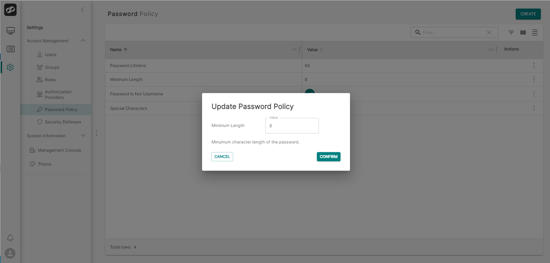 Password Policy Edit Modal