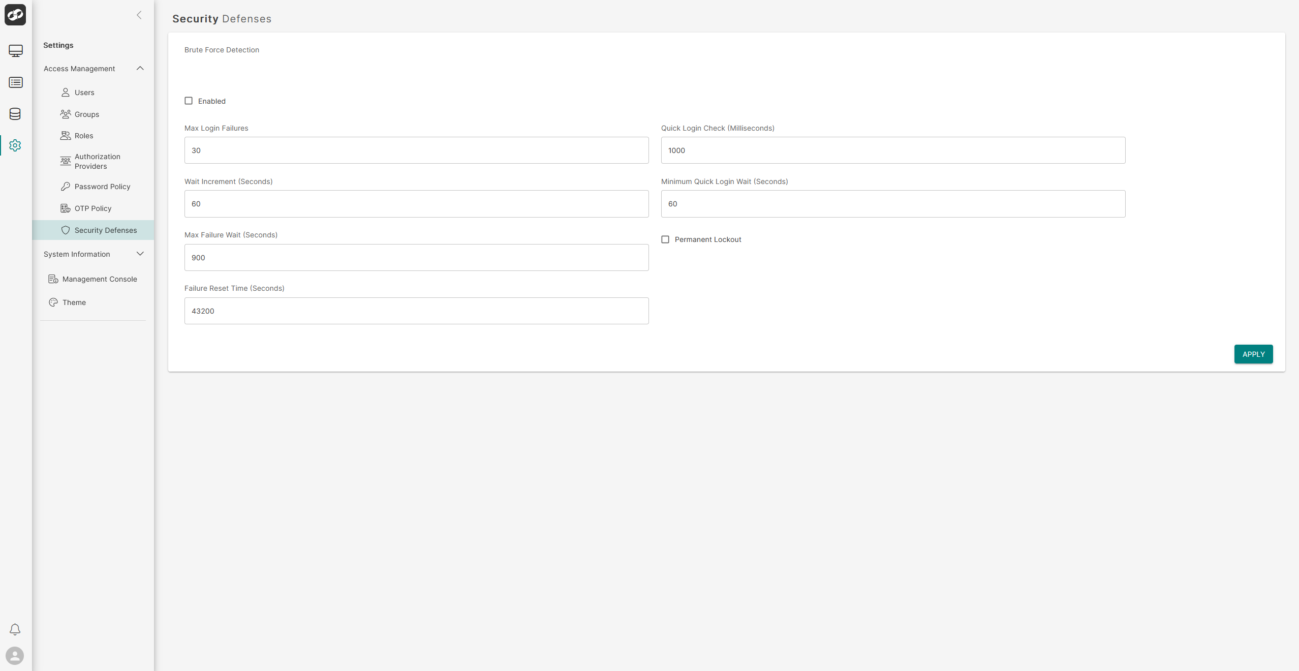 Brute Force Management Page
