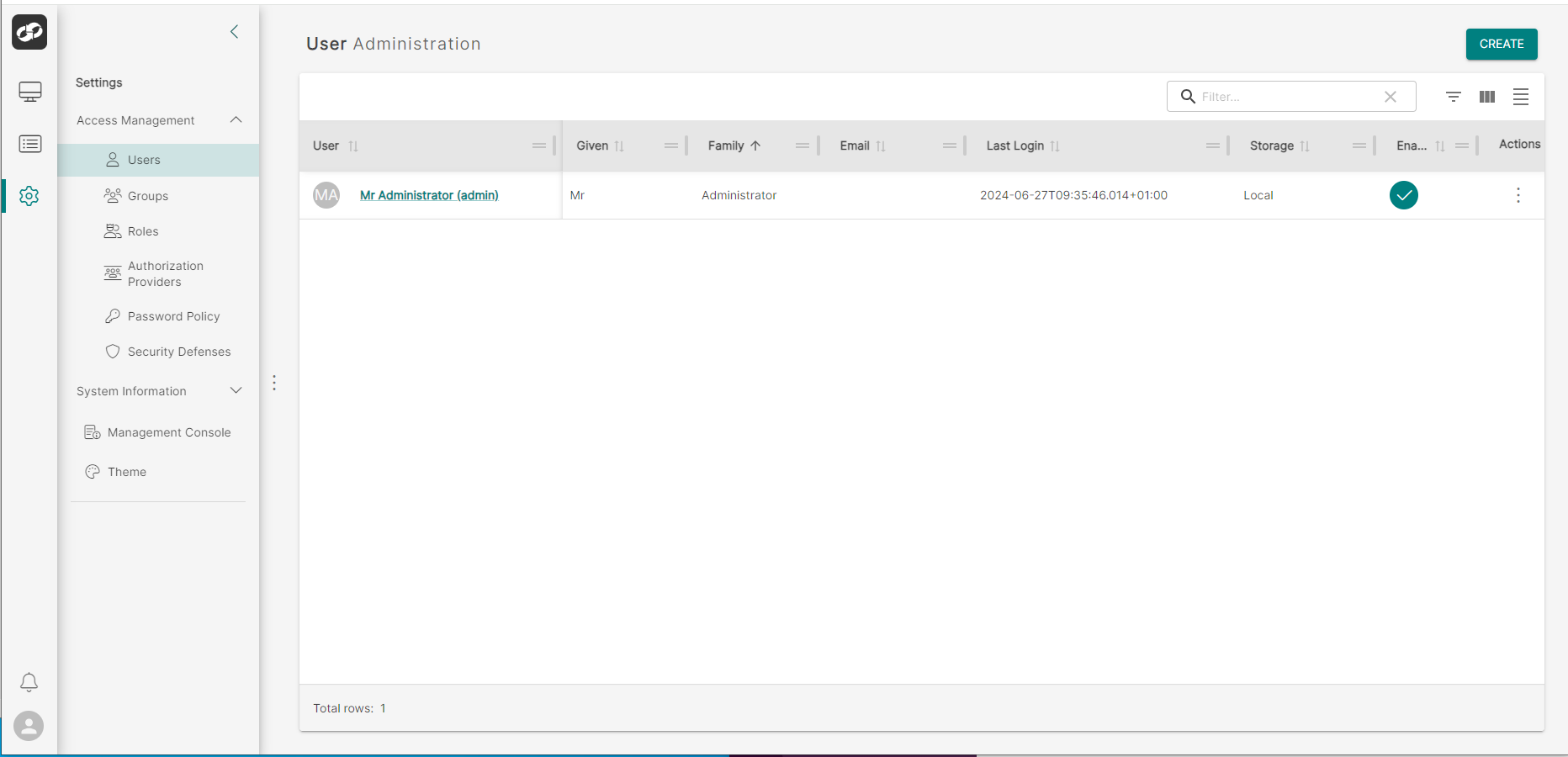 User Administration Page