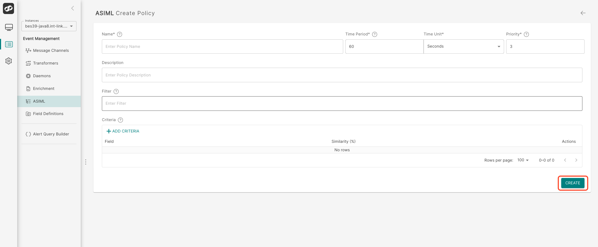 ASIML Create Policy Page