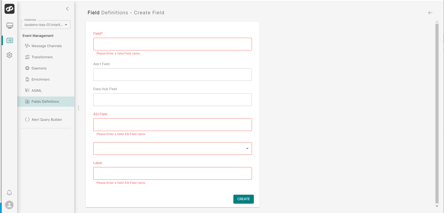 Create Field Definition Page