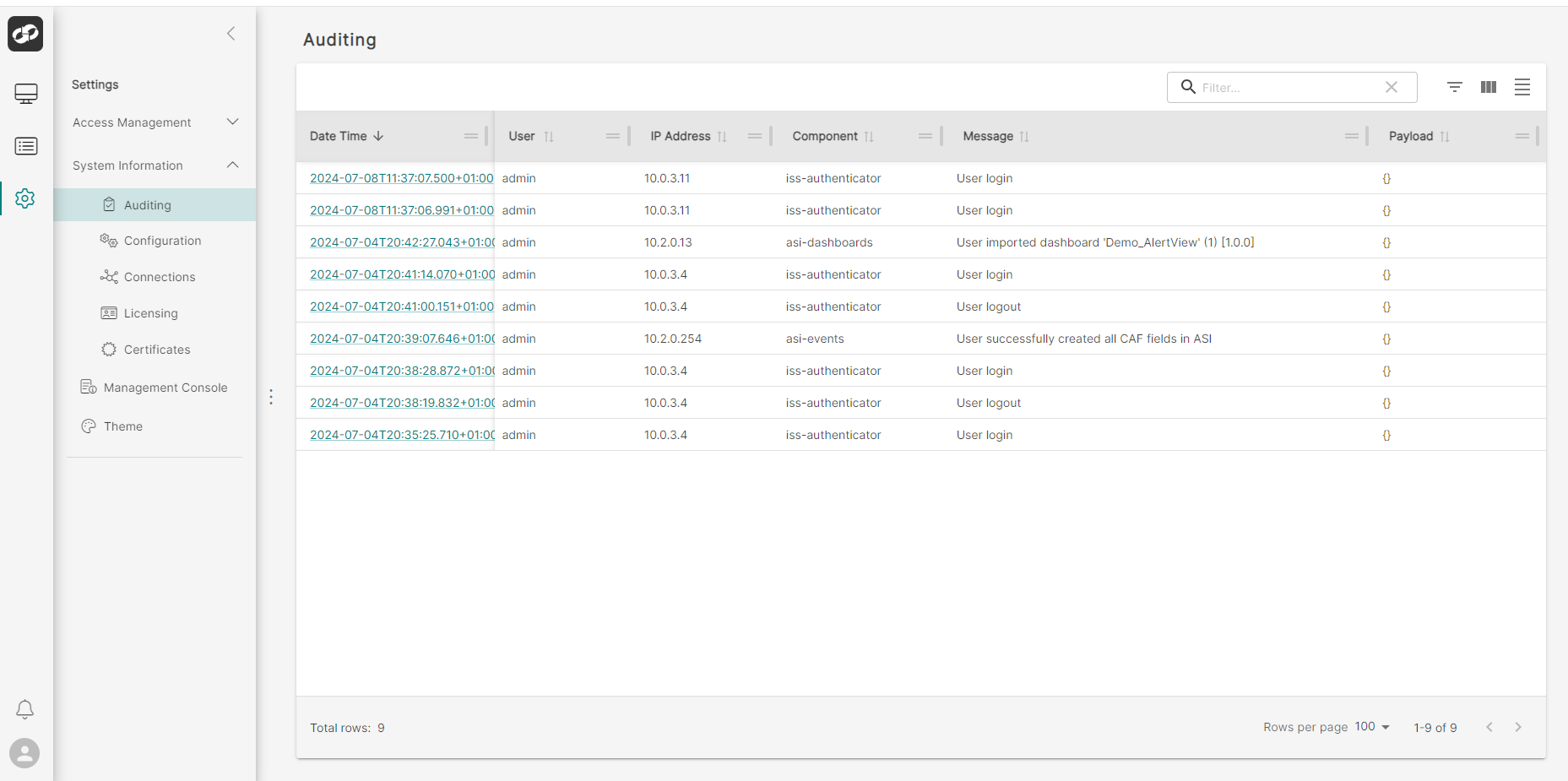 User Administration Page